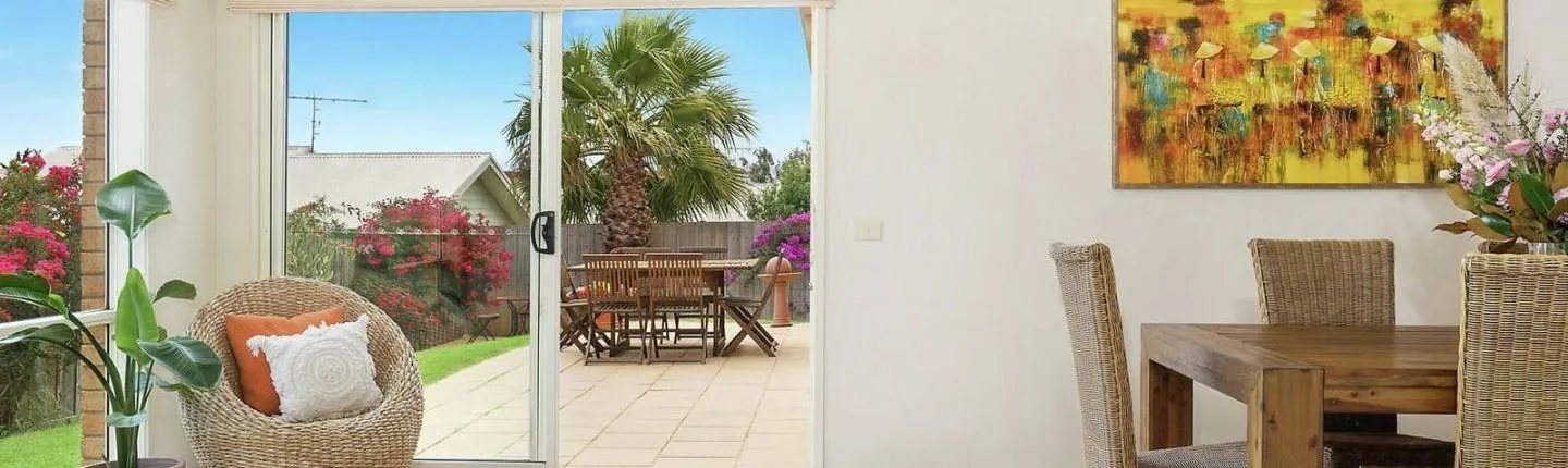 SIL house in Waurn Ponds showing the living room, the terrace and the backyard
