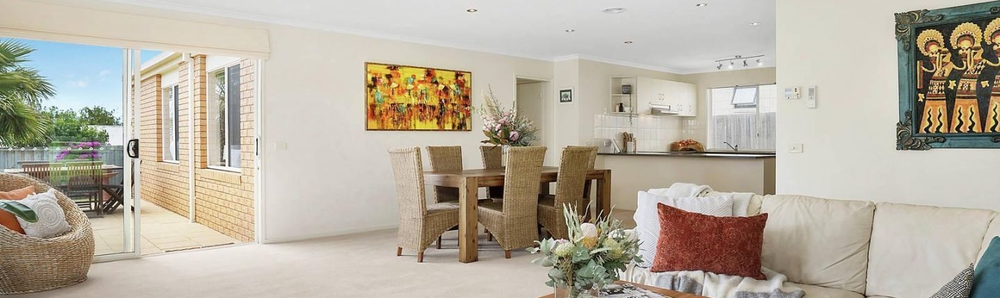 SIL house in Waurn Ponds showing the living room, the living room and the kitchen