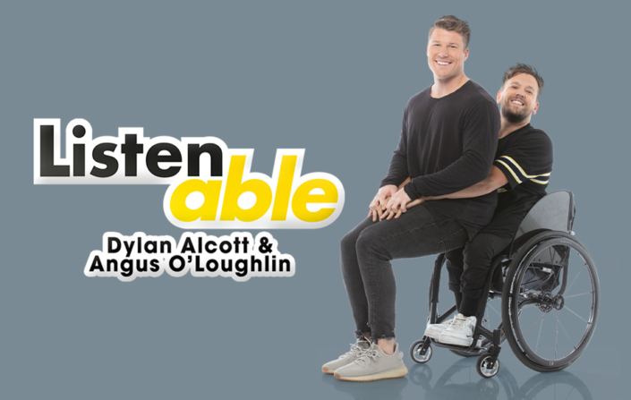 Dylan Alcott and Angus O'Loughlin introducing their podcast