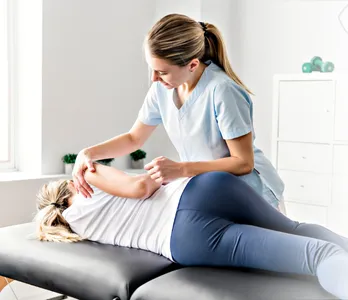 Physiotherapist helping a client with shoulder and back mobility (indicative image)